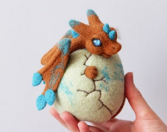 Baby dragon in egg figurine, handmade fantasy creature, baby shower gift, cosplay gift, dragon fan gift, kids shelf decor