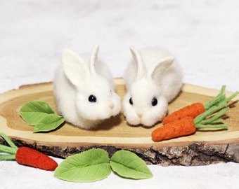 Cute easter bunnies pair, needle felted rabbits, wool art, bunnies couple, felt animal sculpture, easter miniatures
