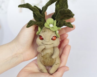 Needle felted mandrake, halloween display, witch decor, mystical forest doll