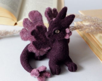 Needle felted dragon, burgundy fantasy creatures, cute home decor, Christmas gift, ooak fantasy figure, home accent