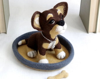 Cute puppy felted animal dog mom gift