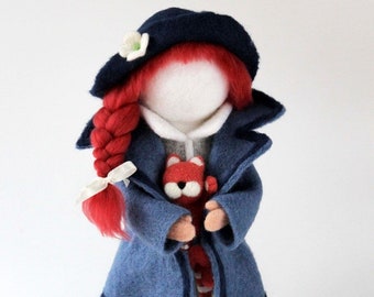 Needle felted christmas doll, love winter doll, cute handmade gift, art doll, wool sculpture, felt girl doll, waldorf doll