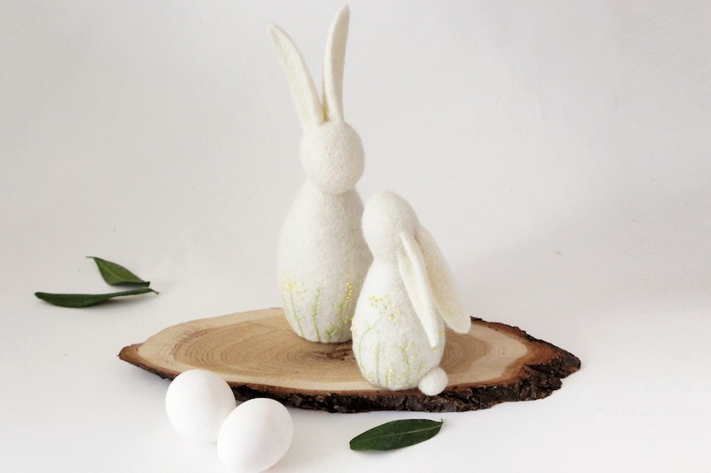 Easter bunny couple, rustic Easter decor, needle felted bunny, cute gifts, kawaii figurine, primitive figurine image 10