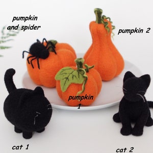 Spooky Halloween decoration, needle felted pumpkins and black cats, halloween gift, Thanksgiving decor image 4