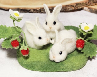 Soft white bunnies, cute bunnies gift, lovely bunnies decor, easter miniatures, dollhouse pet