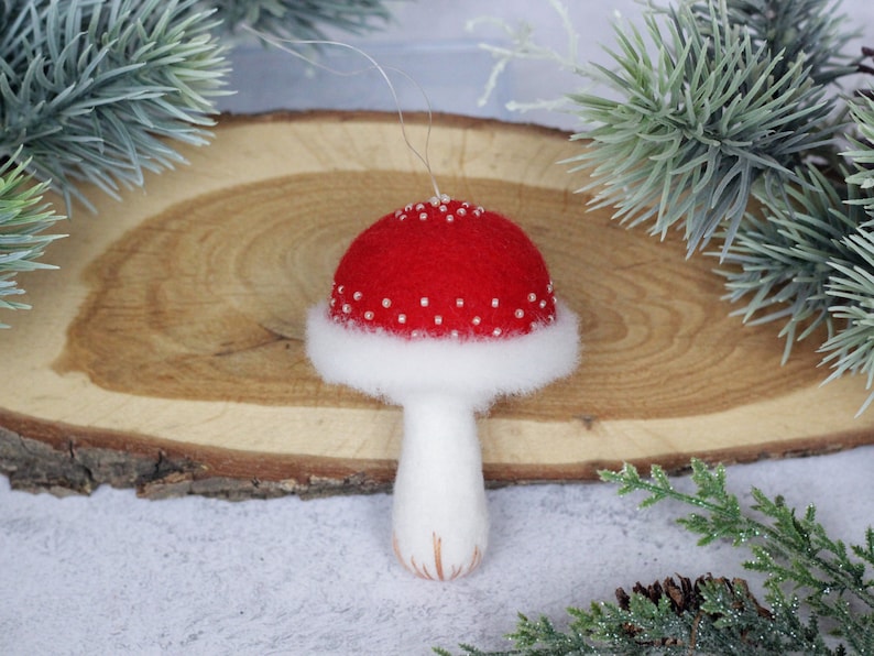 Mushroom ornaments, needle felted figurine, set of mushrooms, Christmas tree ornaments, woodland art, Christmas gift image 10