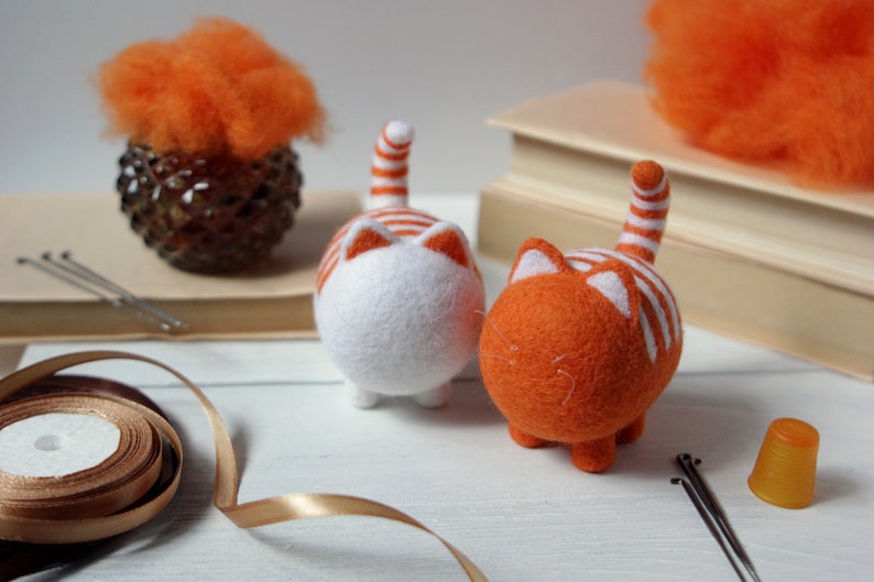 Cute ginger cats, needle felted animals sculpture, cat lover gift, cute desk accessories image 1