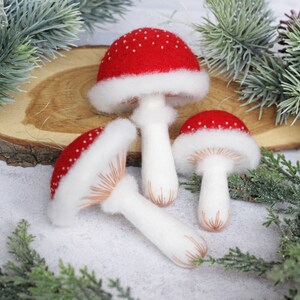 Mushroom ornaments, needle felted figurine, set of mushrooms, Christmas tree ornaments, woodland art, Christmas gift Red