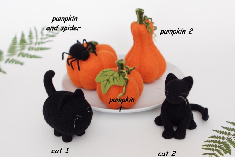 Spooky Halloween decoration, needle felted pumpkins and black cats, halloween gift, Thanksgiving decor image 10