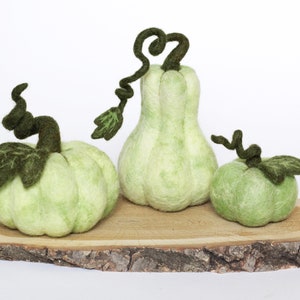 Needle felted green pumpkins, halloween gift, Thanksgiving table decor, pumpkin figurine, pumpkin centerpiece, fall season decor, autumn set image 7