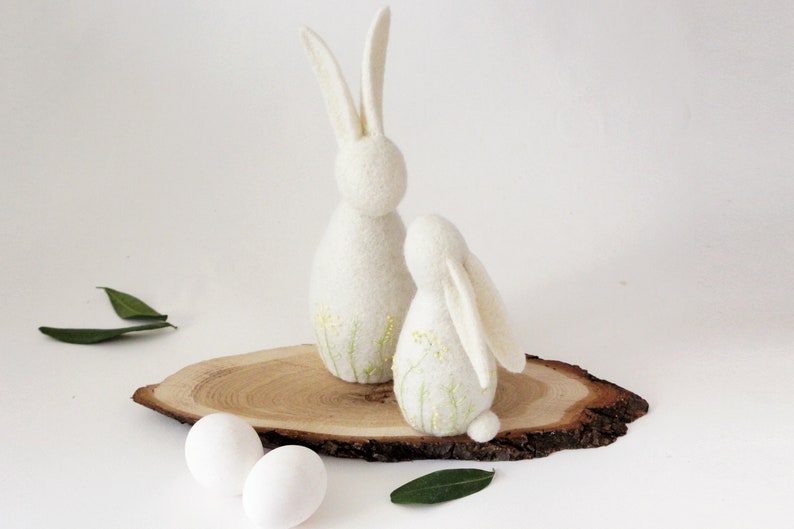 Easter bunny couple, rustic Easter decor, needle felted bunny, cute gifts, kawaii figurine, primitive figurine image 5