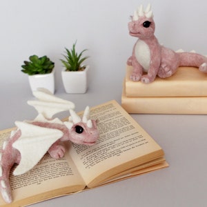 Pink baby dragon, fairy animal, mystical lover gift, cute fantasy creature, kids shelf decor, art doll figurine, felt wyvern sculpture image 8