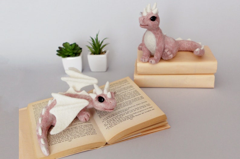 Pink baby dragon, fairy animal, mystical lover gift, cute fantasy creature, kids shelf decor, art doll figurine, felt wyvern sculpture image 8