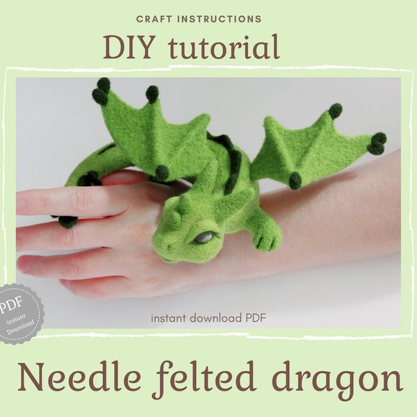 Instructions de feutrage de dragon bricolage, tutoriel dragon feutré à l'aiguille, modèle artisanal, téléchargement instantané PDF, priez pour l'Ukraine, paix pour l'Ukraine