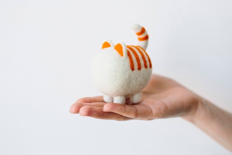 Ginger tabby cat, needle felted animals sculpture, cat lover gift, cute desk accessories white, ginger stripe