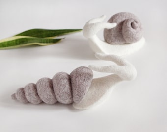 Needle felted snails, a couple of snail interior toys, gifts for the home, collectible sculpture, hygge decor, wabi sabi