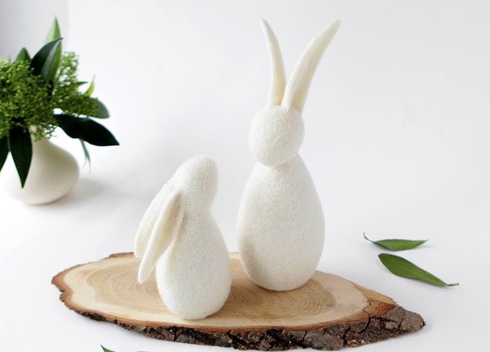 Needle Felted Bunny Couple, Easter Decor, White Wool Rabbits Set ...