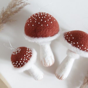 Mushroom ornaments, needle felted figurine, set of mushrooms, Christmas tree ornaments, woodland art, Christmas gift image 7