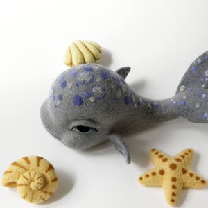 Whale, ocean themed nursery decor, needle felted cute whale, baby shower gifts, beach marine decor, nautical animals, sea ocean toy image 3