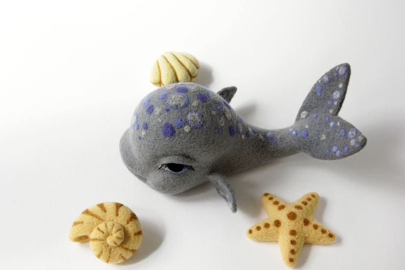 Whale, ocean themed nursery decor, needle felted cute whale, baby shower gifts, beach marine decor, nautical animals, sea ocean toy image 3