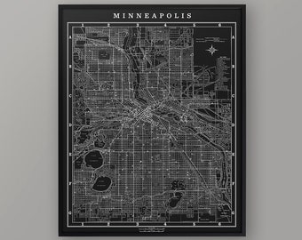 MINNEAPOLIS City Map - Old Street Map - Vintage Minneapolis, Vintage Minneapolis | Map of Minneapolis Minnesota | Large City Map Minneapolis