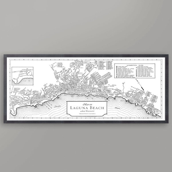 Laguna Beach Street Map - Vintage Laguna Beach - Map Poster Print - Vintage California - Orange County USA - Street Map - Large Scale Map