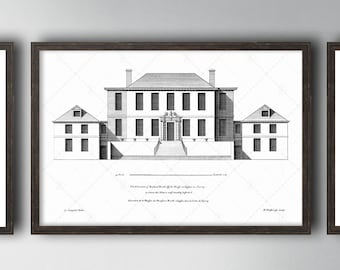 English Townhouse Architecture Print – 18th Century Home Plan