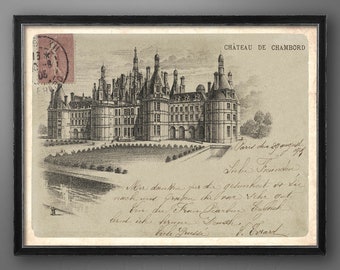 Vintage Chambord Castle Postcard Print: French Wall Art