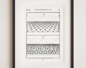 18th Century Perspective Etching Print: Scientific Art Decor