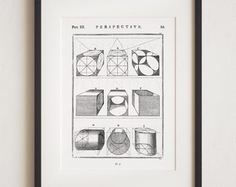 Perspective Art Print: 18th Century Geometric Illustration, Plate #12
