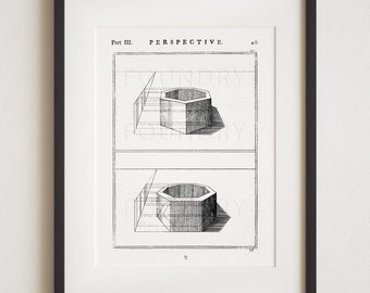 Perspective Print: 18th Century Geometric Drawing, Industrial Art