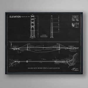 Golden Gate Bridge Blueprint Art: San Francisco Architecture Print