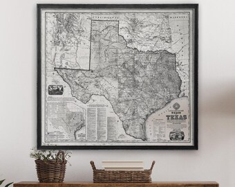 Vintage Texas Map Print: 1800s Antique Style Wall Art