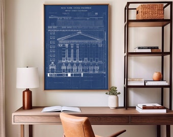 NYSE Blueprint Art: Vintage Wall Street Elevation Plan