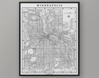 City Map of Minneapolis Off-White - Vintage Map Guide - Old Map of Minneapolis - Minneapolis Minnesota Map - Big Street Map of Minneapolis