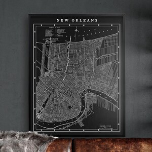 NEW ORLEANS Downtown Map - Vintage New Orleans Map, Lithographic Map Print of New Orleans Louisiana -  Circa 1900s City Map of New Orleans