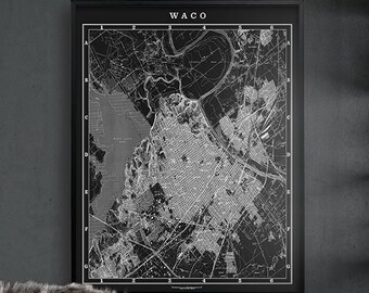 Waco Texas - Street Map of Waco - Vintage Artwork Style - Mclennan County map - Texas Map, Old Waco Map - Brazos River - Woodway - Wall Art