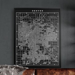 DENVER City Map Print, Black and White 1900s Denver Map, Lithographic Map Print of Denver Colorado -  Fine Art - Ski Art - Cabin Decor