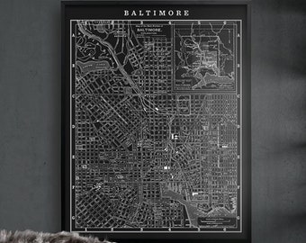 BALTIMORE City Map - Vintage Baltimore Maryland - Street Map Print of Baltimore USA -  Circa 1900s - Old Map Baltimore - Wall Map - Wall Art