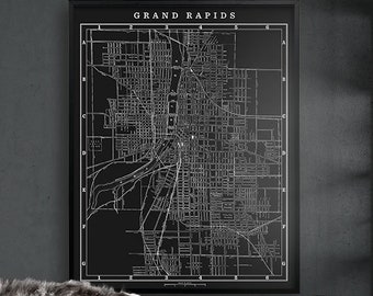 Grand Rapids Michigan - Vintage Street Map Grand Rapids - Vintage Grand Rapids - Kent County map - Michigan Map, Old Grand Rapids Map