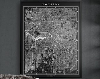 Houston Texas - Vintage Style Houston City Map - Large Wall Map of Houston - Harris County map - Texas Map, Old Houston Map - Houston Decor