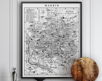 MADRID Street Map - Vintage Madrid Europe - Large Map Print - Madrid Spain Map -  Old Town Madrid - City Map Madrid - Wall Map Madrid Espana