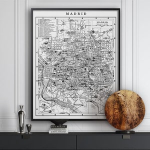 MADRID Street Map - Vintage Madrid Europe - Large Map Print - Madrid Spain Map -  Old Town Madrid - City Map Madrid - Wall Map Madrid Espana