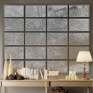 Plan de Paris Map Turgot 1739 - Vintage Paris France - Triptych Map - Big Wall Map - Paris Art - Old Paris - Turgot's Paris Map - Monochrome