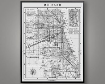 Chicago Illinois, Vintage 1900s Old Chicago Map, Circa 1900s Fine Art Map of Chicago, Map of Cook County, Vintage Chicago, Large Wall Map