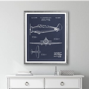 VINTAGE PATENT TRAVEL Art: 1933 Airplane, Blueprint Patent Print, Aviation Art, Airplane Print