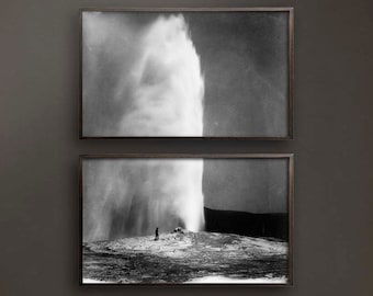 OLD FAITHFUL GEYSER, Yellowstone, Vintage Photograph, Yellowstone Geyser, Sepia Photograph, Black & White, Monochrome, Diptych, Nature Art