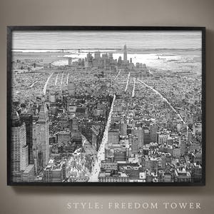NEW YORK MAP Print Line Drawing - Zoey Riley, Map of Lower Manhattan art drawing pen and ink of New York City Art, World Trade Center, Decor