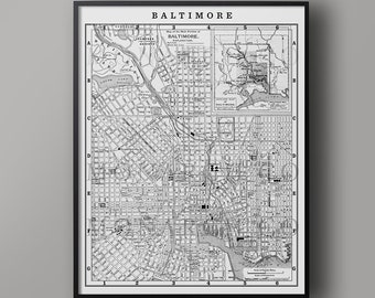 BALTIMORE Street Map - Vintage BALTIMORE Art - Big Map Print - Baltimore Maryland USA -  Old Baltimore - City Map Baltimore - Map Poster Art