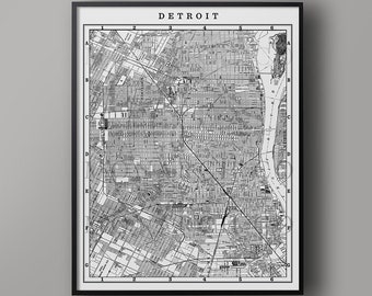 DETROIT Street Map: Vintage Detroit USA - Large Map Print - Detroit Michigan -  Old Town Detroit - City Map Detroit - Wall Map Detroit MI